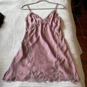 Victorias Secret Mauve Lace Trim Satin Slip Dress